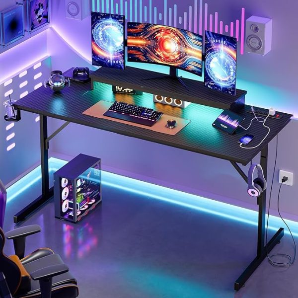 Computer Desk with Monitor Stand & Headset Hooks